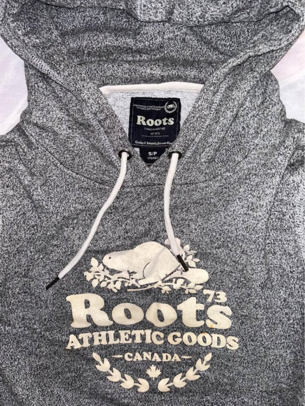 ROOTS Original Set Tracksuit Kanga Hoodie Salt Pepper Gray Sweater Jogger White - Picture 4 of 6